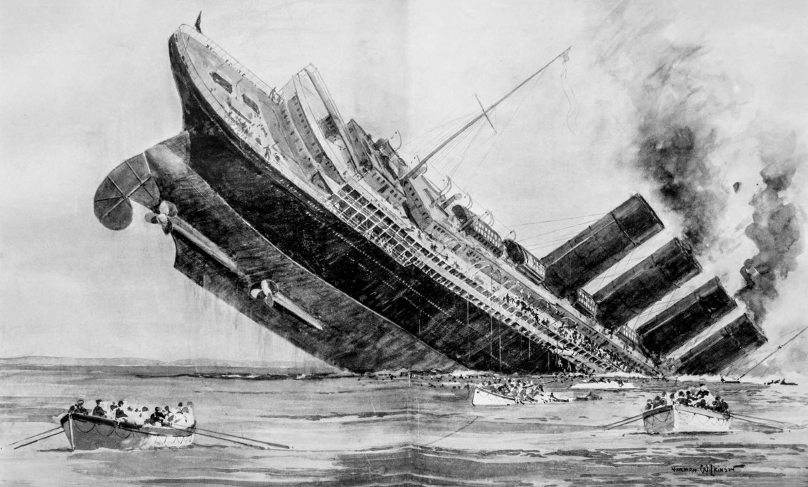 The Titanic sinks